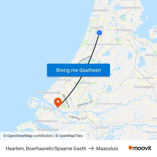 Haarlem, Boerhaaveln/Spaarne Gasth to Maassluis map