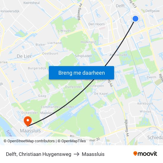 Delft, Christiaan Huygensweg to Maassluis map