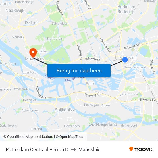 Rotterdam Centraal Perron D to Maassluis map