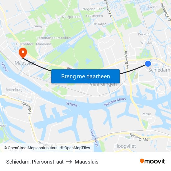Schiedam, Piersonstraat to Maassluis map