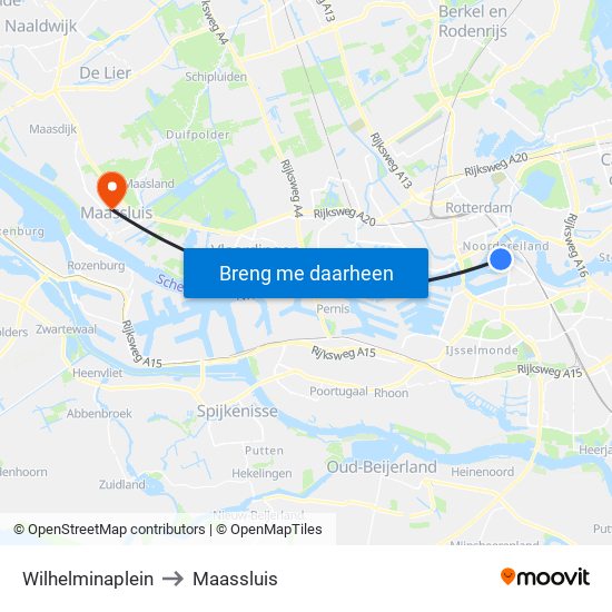 Wilhelminaplein to Maassluis map