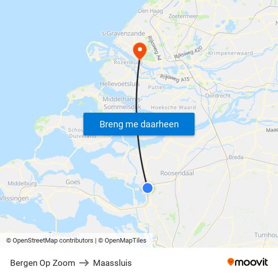 Bergen Op Zoom to Maassluis map