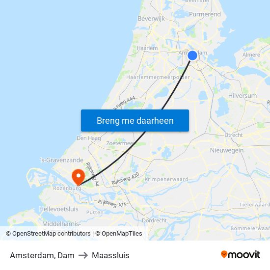 Amsterdam, Dam to Maassluis map