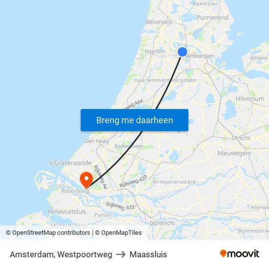 Amsterdam, Westpoortweg to Maassluis map