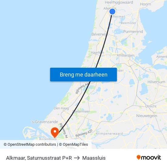 Alkmaar, Saturnusstraat P+R to Maassluis map
