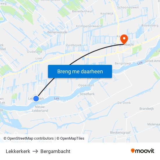 Lekkerkerk to Bergambacht map