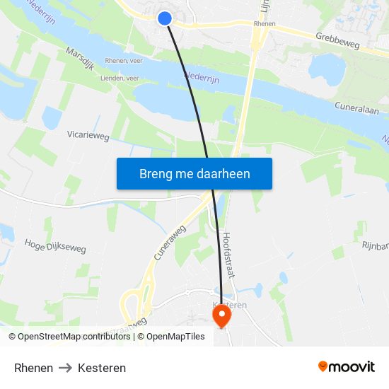 Rhenen to Kesteren map