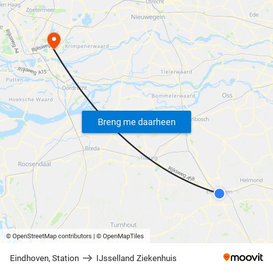 Eindhoven, Station to IJsselland Ziekenhuis map