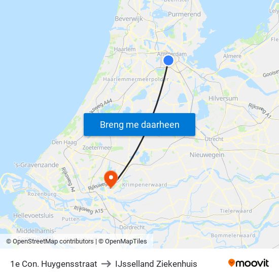 1e Con. Huygensstraat to IJsselland Ziekenhuis map