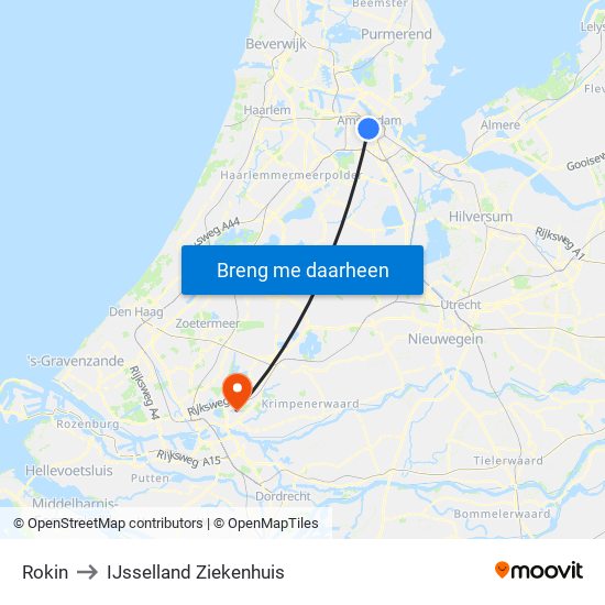 Rokin to IJsselland Ziekenhuis map