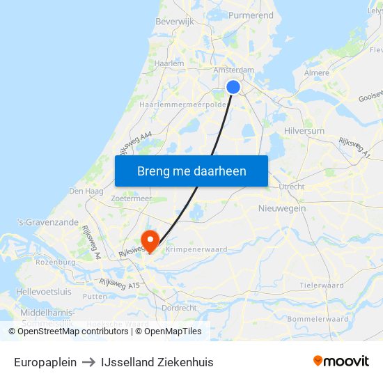 Europaplein to IJsselland Ziekenhuis map