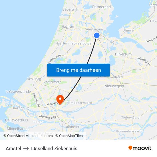 Amstel to IJsselland Ziekenhuis map