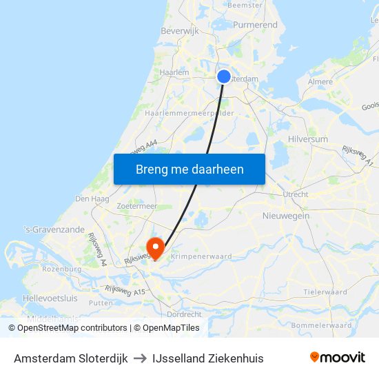 Amsterdam Sloterdijk to IJsselland Ziekenhuis map