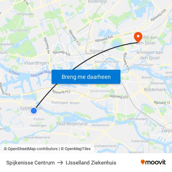 Spijkenisse Centrum to IJsselland Ziekenhuis map