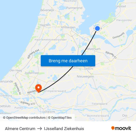 Almere Centrum to IJsselland Ziekenhuis map