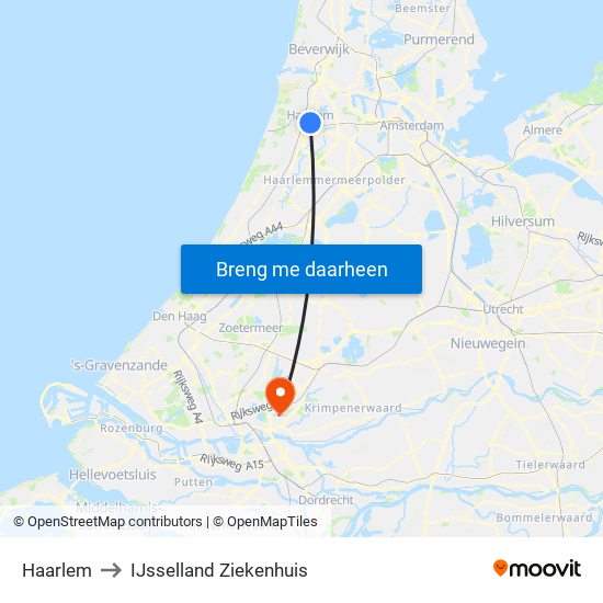 Haarlem to IJsselland Ziekenhuis map