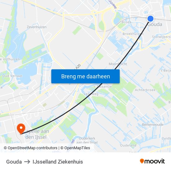 Gouda to IJsselland Ziekenhuis map