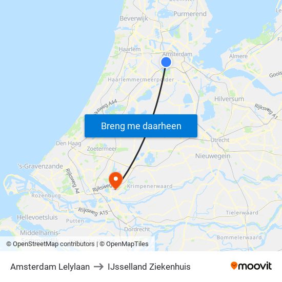 Amsterdam Lelylaan to IJsselland Ziekenhuis map