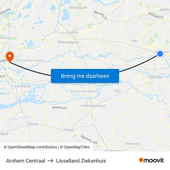 Arnhem Centraal to IJsselland Ziekenhuis map
