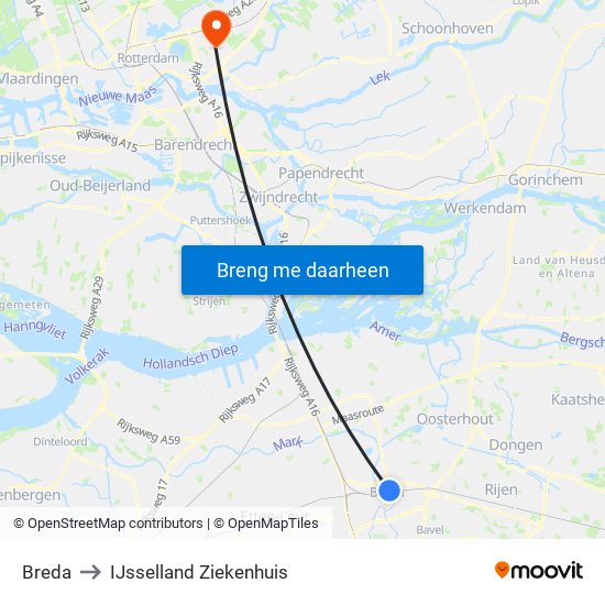 Breda to IJsselland Ziekenhuis map