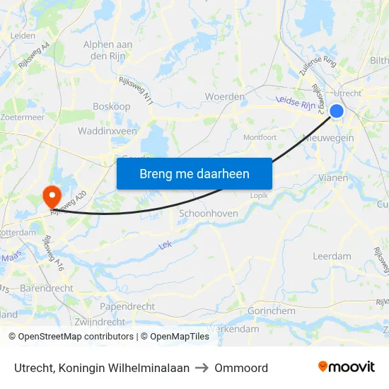 Utrecht, Koningin Wilhelminalaan to Ommoord map