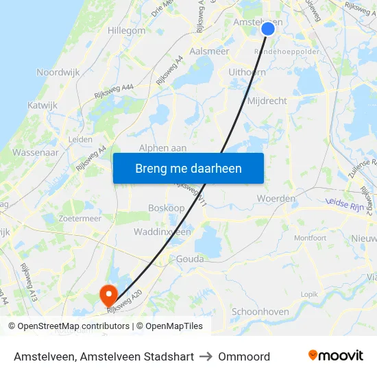 Amstelveen, Amstelveen Stadshart to Ommoord map