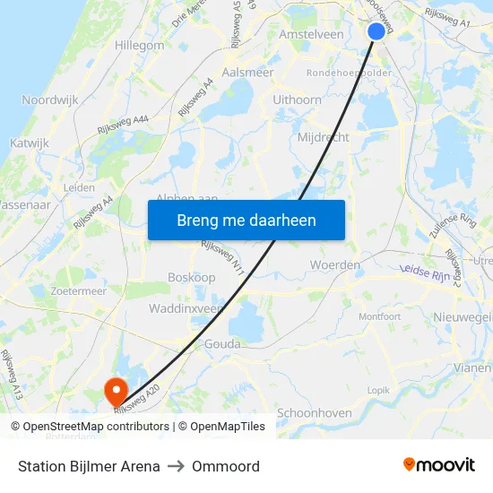 Station Bijlmer Arena to Ommoord map