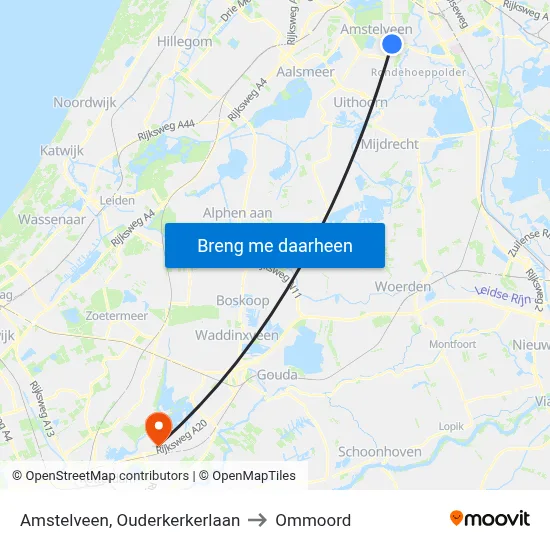 Amstelveen, Ouderkerkerlaan to Ommoord map