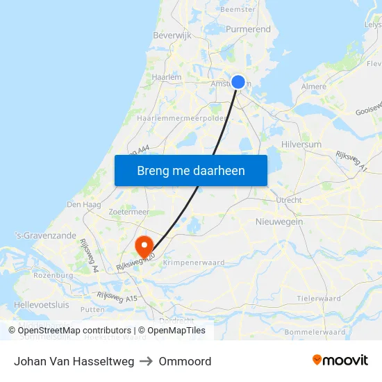 Johan Van Hasseltweg to Ommoord map