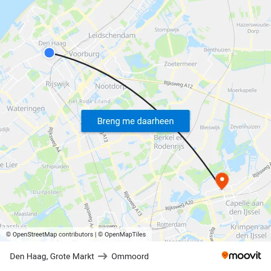 Den Haag, Grote Markt to Ommoord map