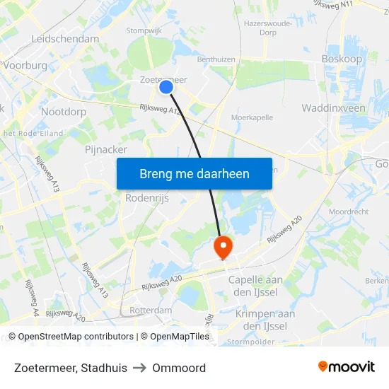 Zoetermeer, Stadhuis to Ommoord map