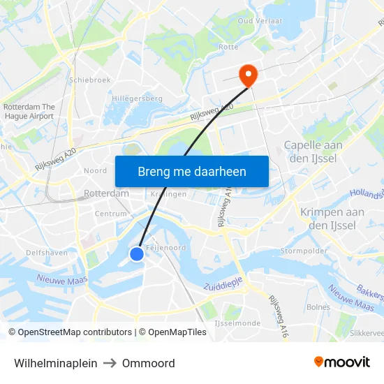 Wilhelminaplein to Ommoord map