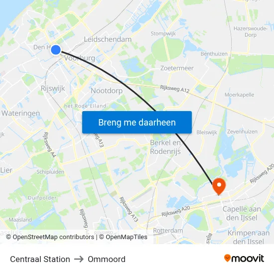 Centraal Station to Ommoord map