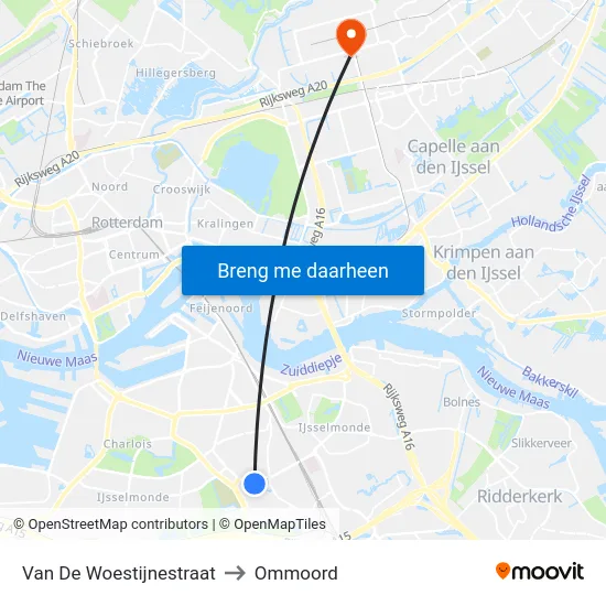 Van De Woestijnestraat to Ommoord map