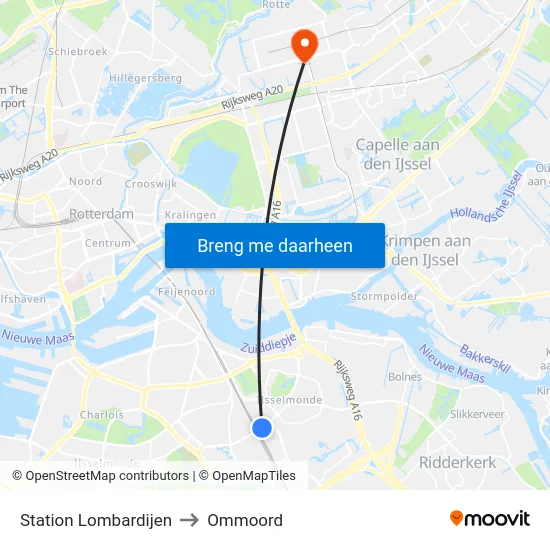 Station Lombardijen to Ommoord map