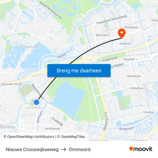 Nieuwe Crooswijkseweg to Ommoord map