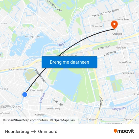 Noorderbrug to Ommoord map