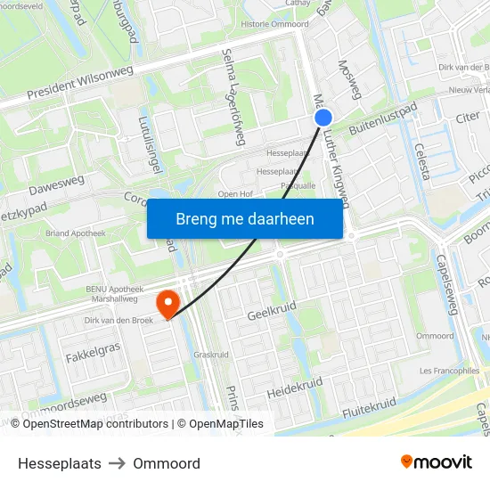 Hesseplaats to Ommoord map