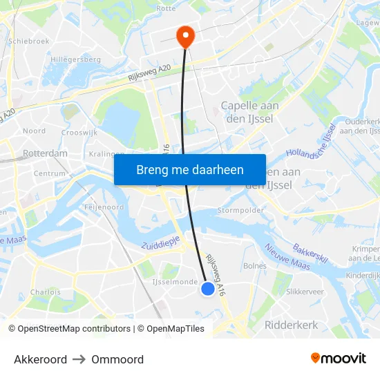 Akkeroord to Ommoord map