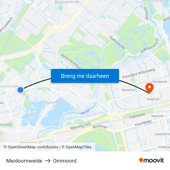 Meidoornweide to Ommoord map