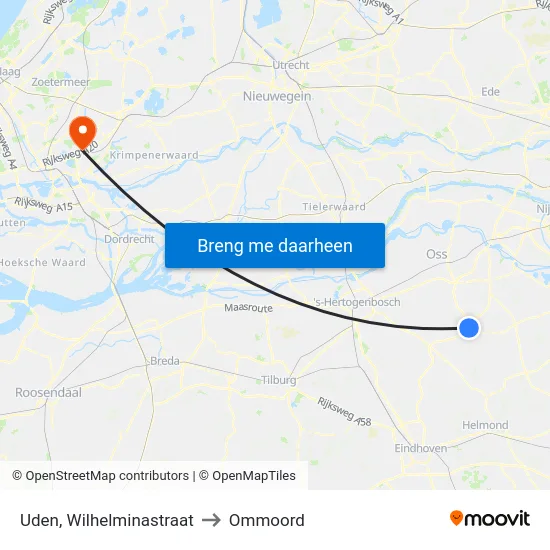 Uden, Wilhelminastraat to Ommoord map