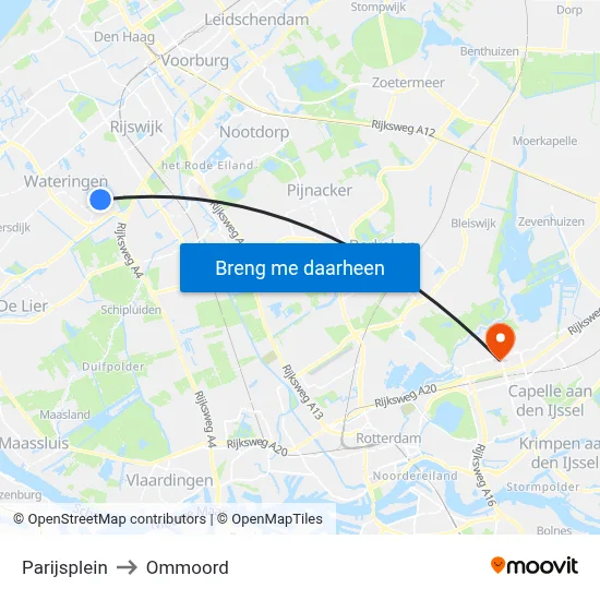 Parijsplein to Ommoord map