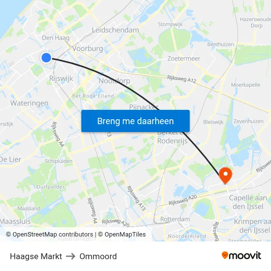 Haagse Markt to Ommoord map