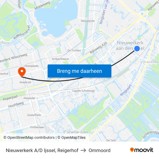 Nieuwerkerk A/D Ijssel, Reigerhof to Ommoord map