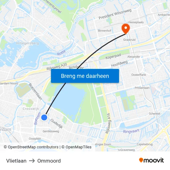 Vlietlaan to Ommoord map