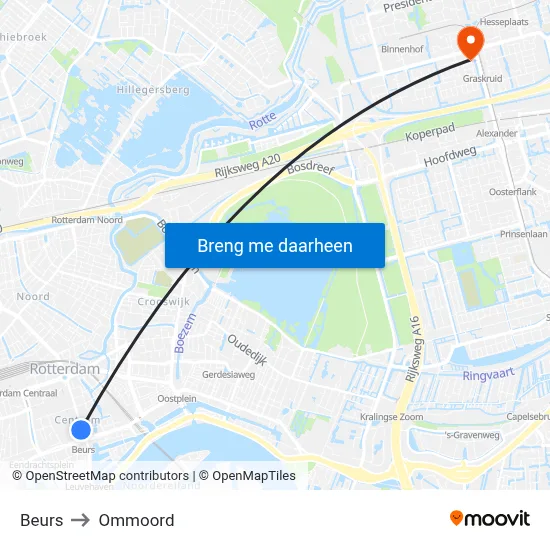 Beurs to Ommoord map