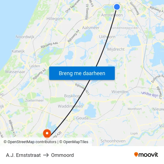 A.J. Ernststraat to Ommoord map