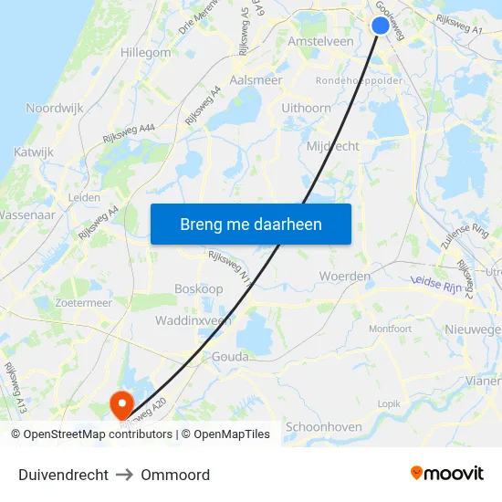 Duivendrecht to Ommoord map