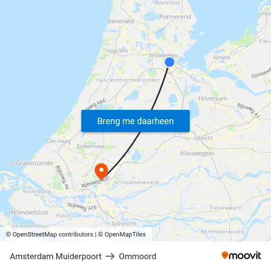 Amsterdam Muiderpoort to Ommoord map