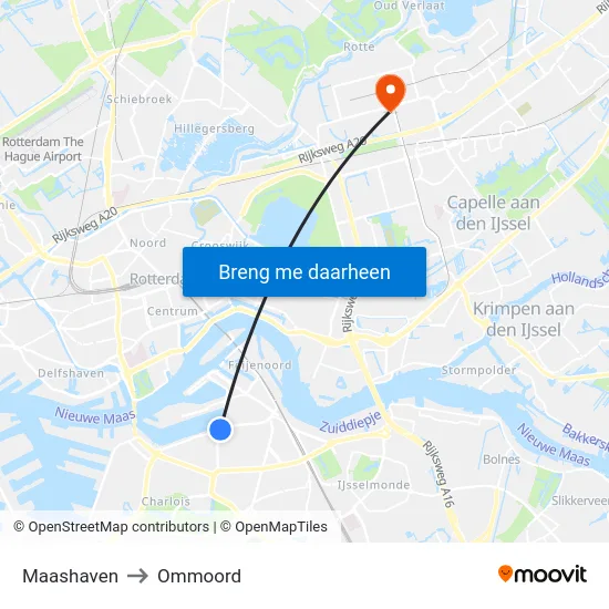 Maashaven to Ommoord map